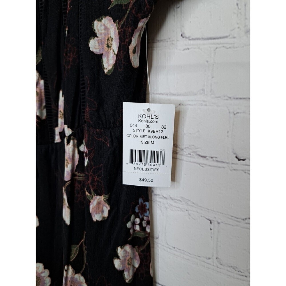 American Rag Floral Black Size Medium Ladder Knit Flouncy Peasant Dress NWT - Picture 3 of 6